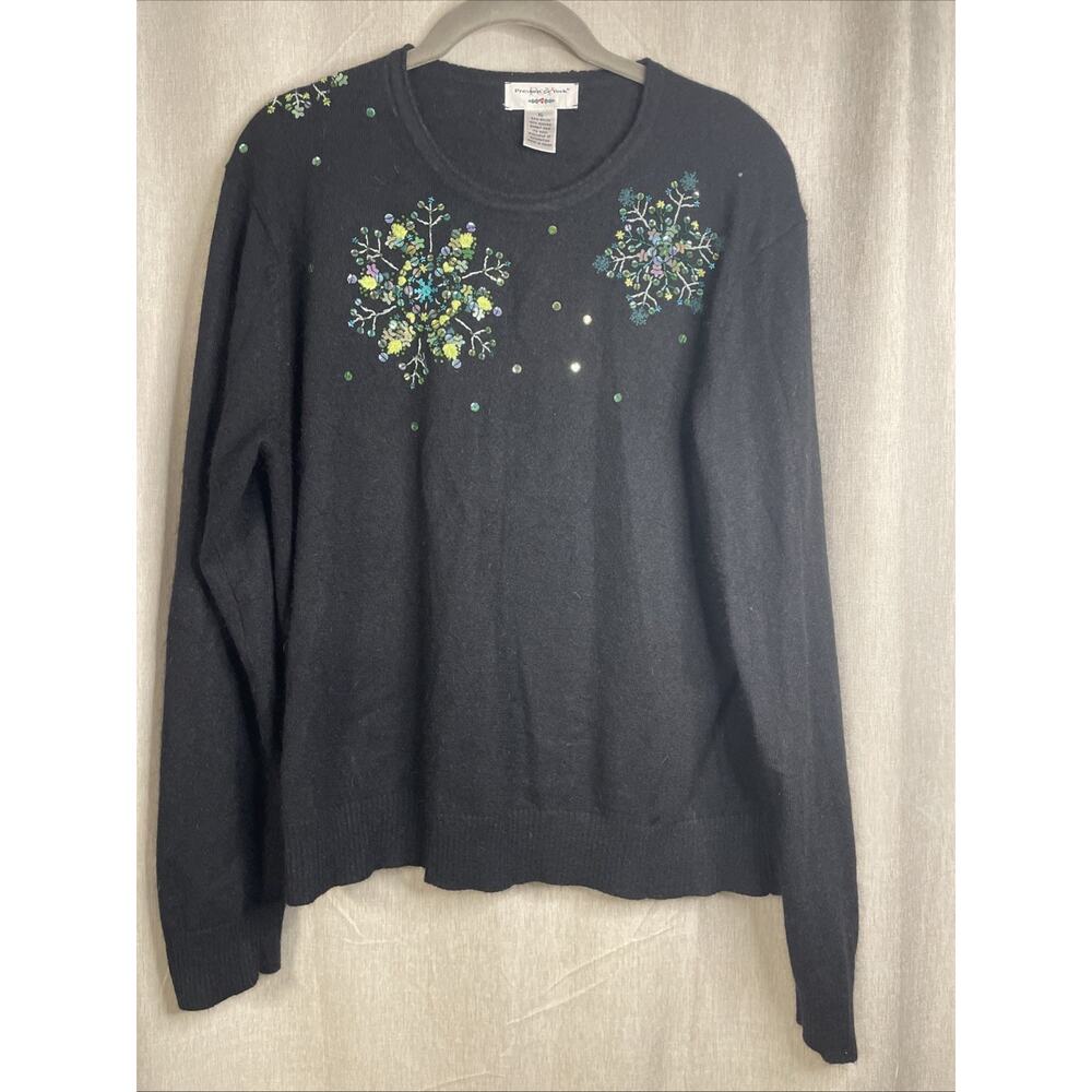 VTG Preston & York Black Angora/Wool Snowflake Sweater -Beaded & Sequins (2005)
